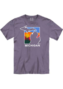 Michigan Purple Color Block State Shape Short Sleeve T Shirt