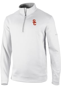 Mens USC Trojans White Columbia Heat Seal Omni Wick Wickhams Hills Qtr Zip Pullover
