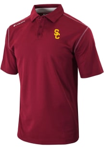 Mens USC Trojans Red Columbia Heat Seal Omni Wick Shotgun Short Sleeve Polo Shirt