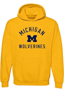 Michigan Wolverines Mens Yellow Arch Name Long Sleeve Hoodie