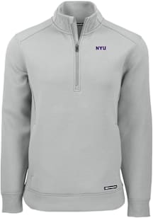 Cutter and Buck NYU Violets Mens Ash Roam Long Sleeve Qtr Zip Pullover