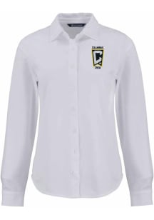Cutter and Buck Columbus Crew Womens Advantage Soft Pique Long Sleeve White Dress Shirt