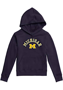 Michigan Wolverines Youth Navy Blue Arch Outline Mascot Long Sleeve Hoodie
