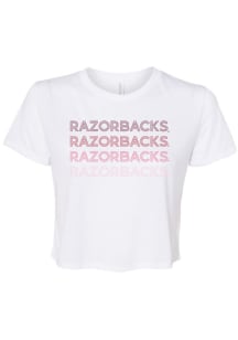 Arkansas Razorbacks Womens White Neon Nights Crop Short Sleeve T-Shirt