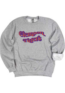 Clemson Tigers Womens Grey Retro Wave Crew Sweatshirt
