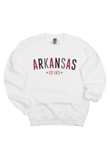 Arkansas Razorbacks Womens White Star Arch Crew Sweatshirt