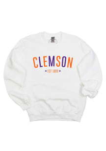 Clemson Tigers Womens White Star Arch Crew Sweatshirt