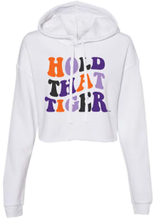 Clemson Tigers Womens White Groovy Crop Hooded Sweatshirt