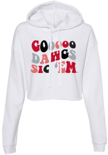 Georgia Bulldogs Womens White Groovy Crop Hooded Sweatshirt
