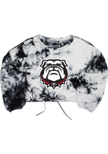 Georgia Bulldogs Womens Black Tie-Dye Crop Crew Sweatshirt