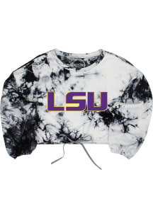 LSU Tigers Womens Black Tie-Dye Crop Crew Sweatshirt