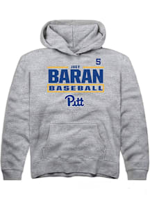 Joey Baran Rally Youth Grey Pitt Panthers NIL Stacked Box Long Sleeve Player Hoodie