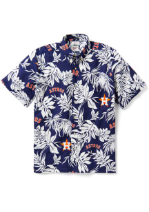 Reyn Spooner Houston Astros Mens Navy Blue Aloha Short Sleeve Dress Shirt