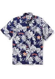Houston Astros Mens Navy Blue Aloha Short Sleeve Dress Shirt
