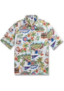 Reyn Spooner Chicago Cubs Mens White Scenic Button Front Short Sleeve Dress Shirt