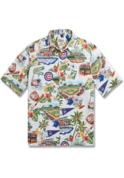 Chicago Cubs Mens White Scenic Button Front Short Sleeve Dress Shirt