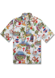 Philadelphia Phillies Mens White Scenic Button Front Short Sleeve Dress Shirt