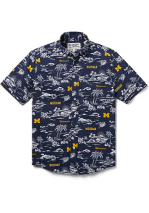 Reyn Spooner Michigan Wolverines Mens Navy Blue Kekai Short Sleeve Dress Shirt