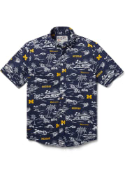 Michigan Wolverines Mens Navy Blue Kekai Short Sleeve Dress Shirt