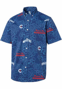Reyn Spooner Chicago Cubs Mens Navy Blue City Connect Button Front Short Sleeve Dress Shirt