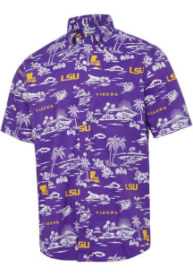 Reyn Spooner LSU Tigers Mens Purple Kekai Short Sleeve Dress Shirt