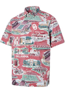 Reyn Spooner Oklahoma Sooners Mens Crimson Scenic Short Sleeve Dress Shirt