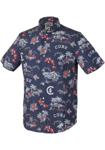 Reyn Spooner Chicago Cubs Mens Navy Blue Cooperstown Short Sleeve Dress Shirt