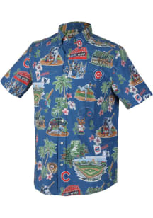 Reyn Spooner Chicago Cubs Mens Blue Scenic Short Sleeve Dress Shirt
