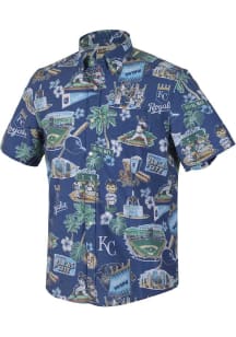 Reyn Spooner Kansas City Royals Mens Blue Scenic Short Sleeve Dress Shirt