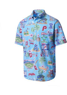 Reyn Spooner Philadelphia Phillies Mens Light Blue Scenic Short Sleeve Dress Shirt
