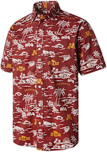 Reyn Spooner Minnesota Golden Gophers Mens Maroon Kekai Button Short Sleeve Dress Shirt