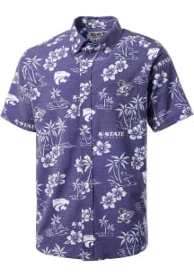 Mens K-State Wildcats Purple Reyn Spooner Kekai Print Short Sleeve Dress Shirt