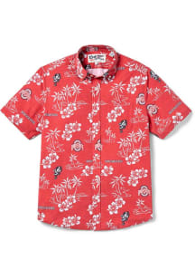 Mens Ohio State Buckeyes Red Reyn Spooner Kekai Design Short Sleeve Dress Shirt