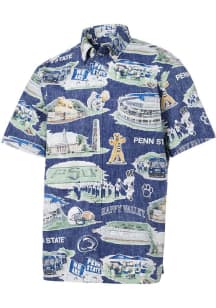 Mens Penn State Nittany Lions Navy Blue Reyn Spooner Scenic Short Sleeve Dress Shirt