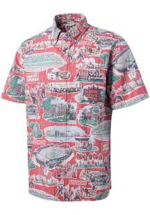 Mens Wisconsin Badgers Red Reyn Spooner Scenic Short Sleeve Dress Shirt