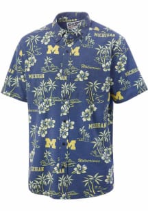 Mens Michigan Wolverines Navy Blue Reyn Spooner Kekai Short Sleeve Dress Shirt