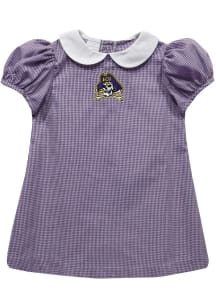 Vive La Fete East Carolina Pirates Toddler Girls Purple Gingham Collar Short Sleeve Dress