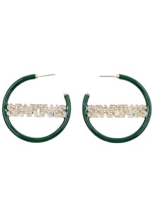 Pave Enamel Hoop Michigan State Spartans Womens Earrings - Green
