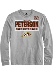 Declan Peterson Mens Grey Western Michigan Broncos NIL Stacked Box Long Sleeve Player T Shirt
