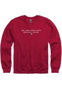 Houston Mens Red Lone Star State Long Sleeve Crew Sweatshirt