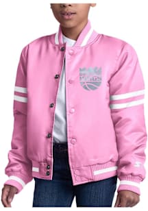 Starter Sacramento Kings Girls Pink Script Satin Light Weight Jacket