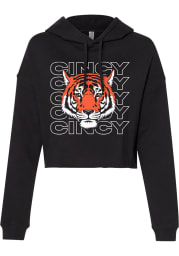 Cincy Shirts Cincinnati W Tiger Cincy Black Crop Long Sleeve Hood