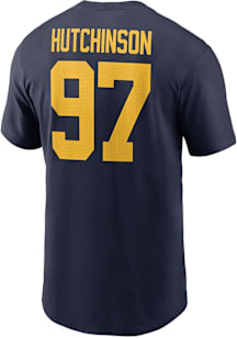 Aidan Hutchinson Michigan Wolverines Navy Blue Football Name And Number Short Sleeve Player T Shir..