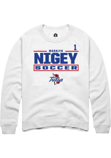 Madalyn Nigey Rally Mens White Tulsa Golden Hurricane NIL Stacked Box Player Crew