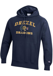 Mens Drexel Dragons Navy Blue Champion Mascot Reverse Weave Hooded Sweatshirt