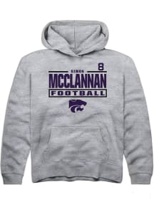 Simon McClannan Rally Youth Grey K-State Wildcats NIL Stacked Box Long Sleeve Player Hoodie