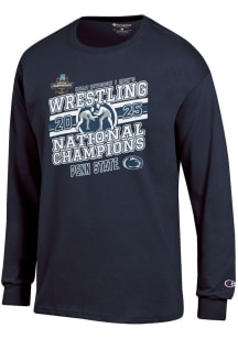 Mens Penn State Nittany Lions Navy Blue Champion 2025 Wrestling National Champions Jersey Tee