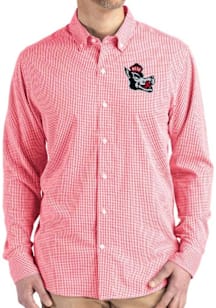 Cutter and Buck NC State Wolfpack Mens Red Vault Gingham LS Woven Long Sleeve Dress Shirt