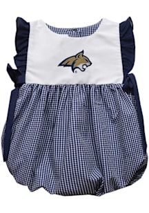 Vive La Fete Montana State Bobcats Baby Girls Navy Blue Gingham Bubble Short Sleeve Dress