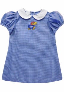 Vive La Fete Kansas Jayhawks Toddler Girls Blue Gingham Collar Short Sleeve Dress